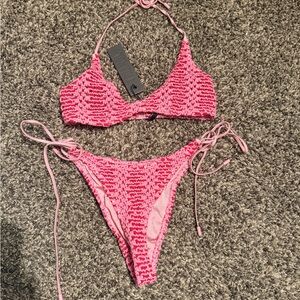 TRIANGL Pink Crochet Bikini Set